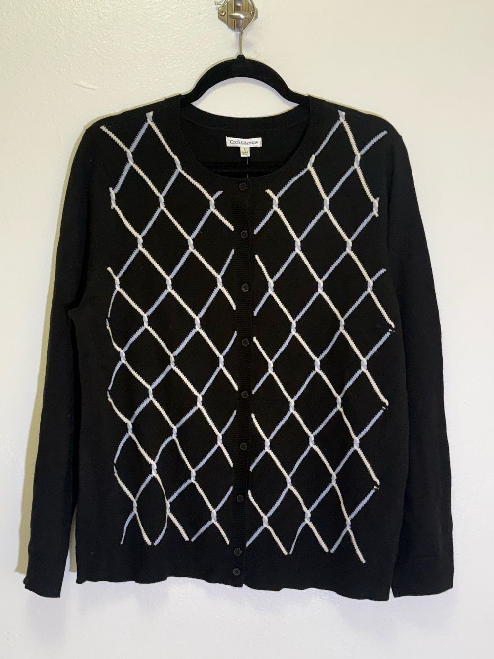 Croft & Barrow - Button-Front Cardigan with White Lattice Stitch - size L